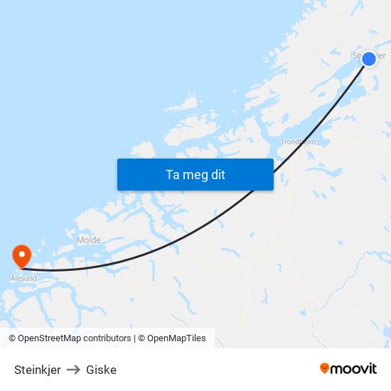 Steinkjer to Giske map