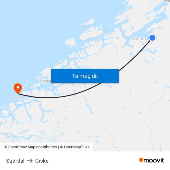 Stjørdal to Giske map