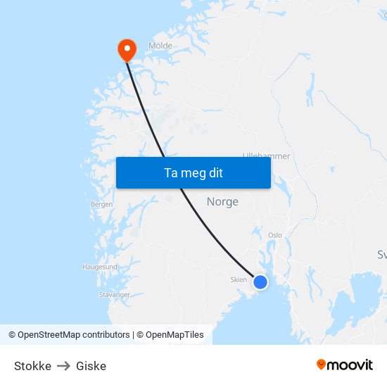 Stokke to Giske map