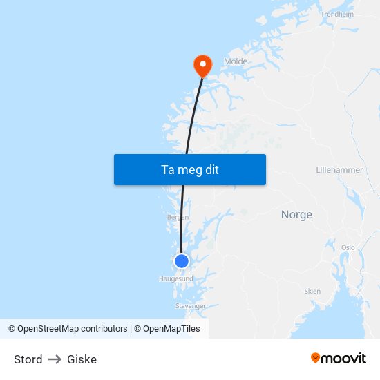 Stord to Giske map