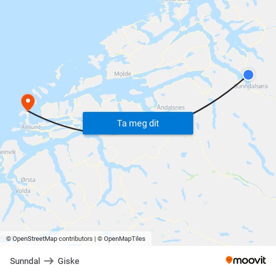 Sunndal to Giske map