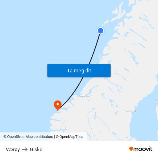 Værøy to Giske map