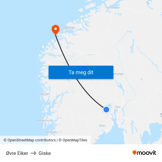 Øvre Eiker to Giske map