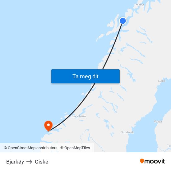 Bjarkøy to Giske map