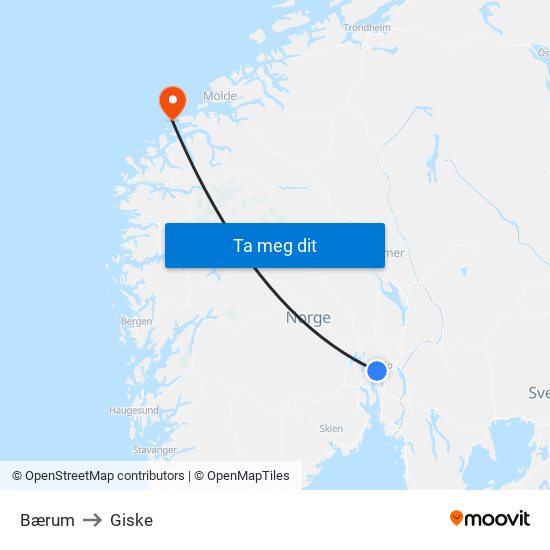Bærum to Giske map