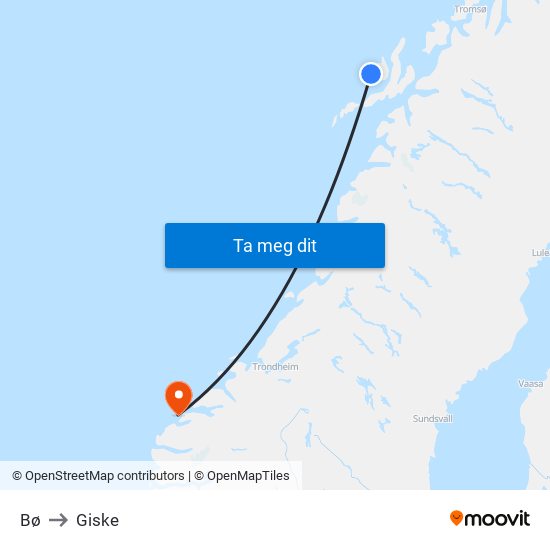 Bø to Giske map