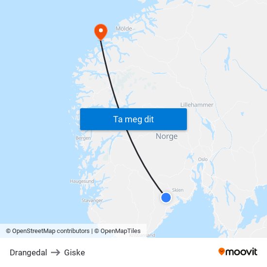 Drangedal to Giske map