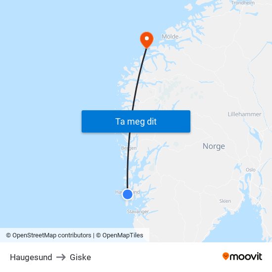 Haugesund to Giske map