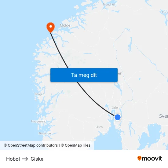 Hobøl to Giske map