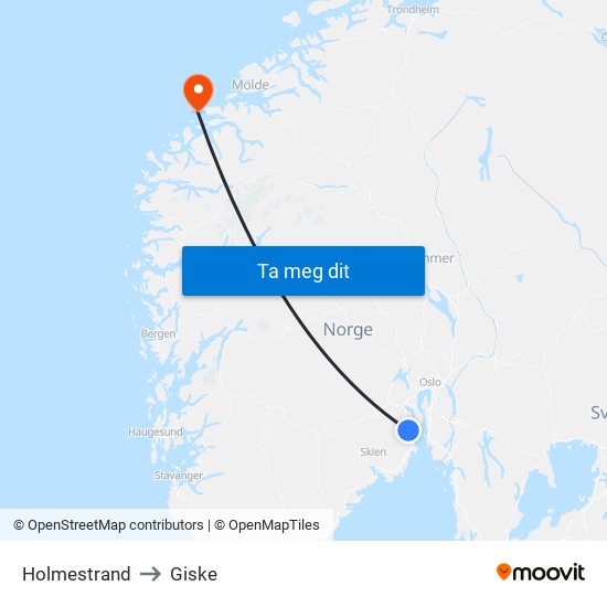 Holmestrand to Giske map