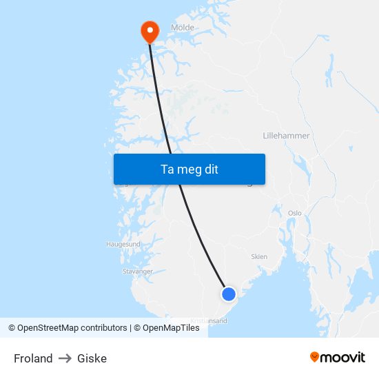 Froland to Giske map