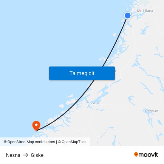 Nesna to Giske map