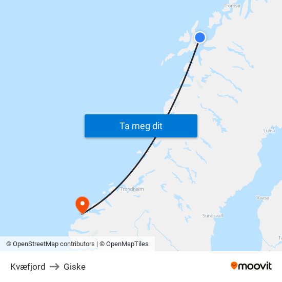 Kvæfjord to Giske map