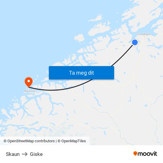 Skaun to Giske map