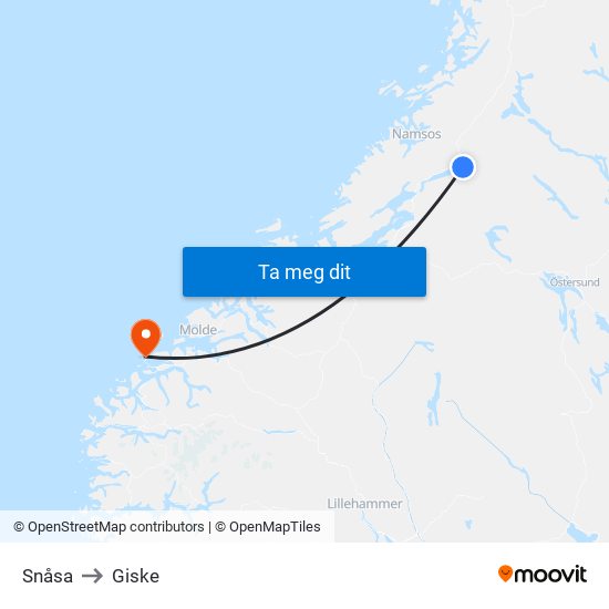 Snåsa to Giske map