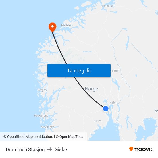 Drammen Stasjon to Giske map