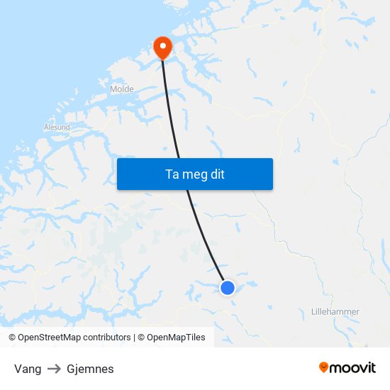 Vang to Gjemnes map