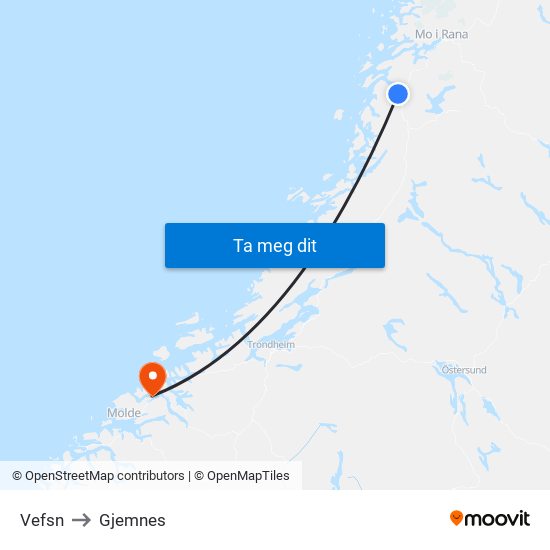 Vefsn to Gjemnes map