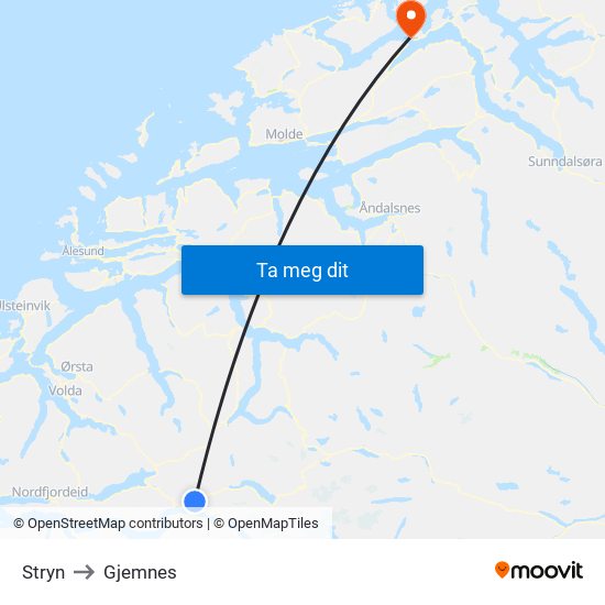 Stryn to Gjemnes map