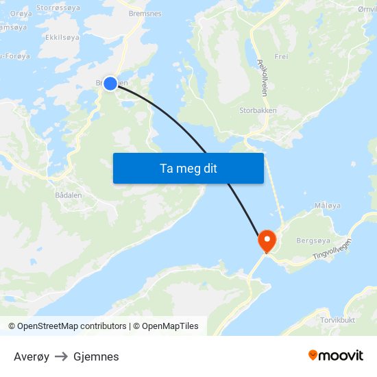 Averøy to Gjemnes map