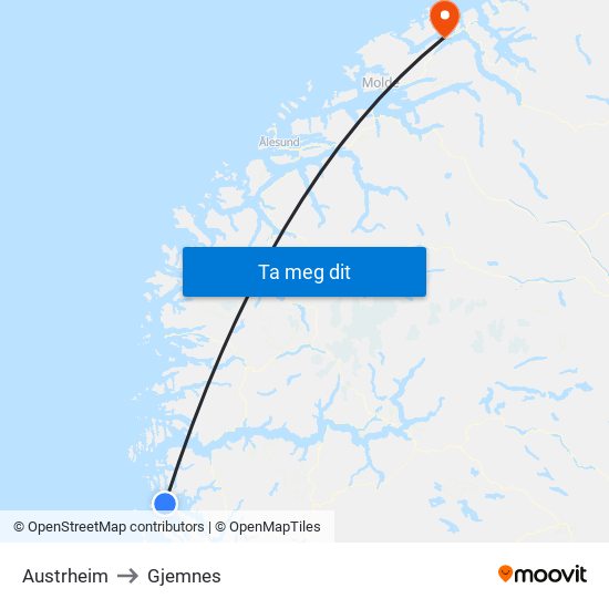 Austrheim to Gjemnes map