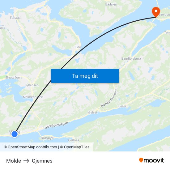 Molde to Gjemnes map