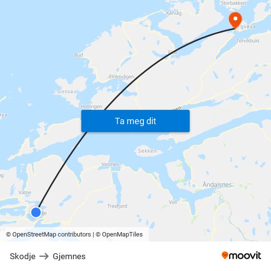 Skodje to Gjemnes map