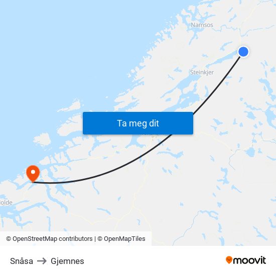 Snåsa to Gjemnes map