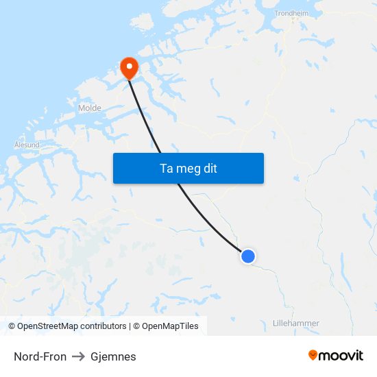 Nord-Fron to Gjemnes map