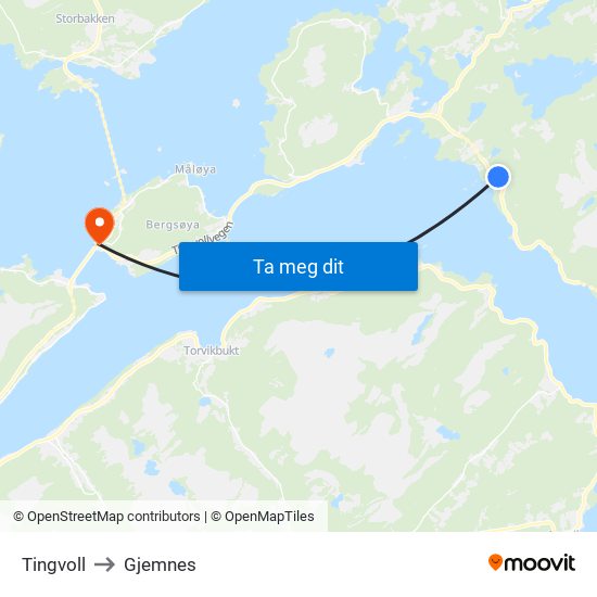 Tingvoll to Gjemnes map