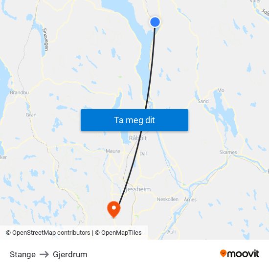 Stange to Gjerdrum map