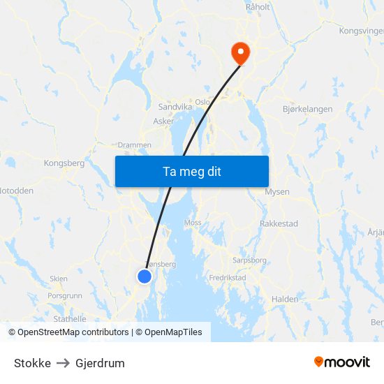 Stokke to Gjerdrum map