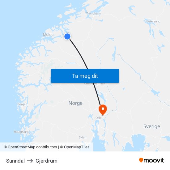 Sunndal to Gjerdrum map