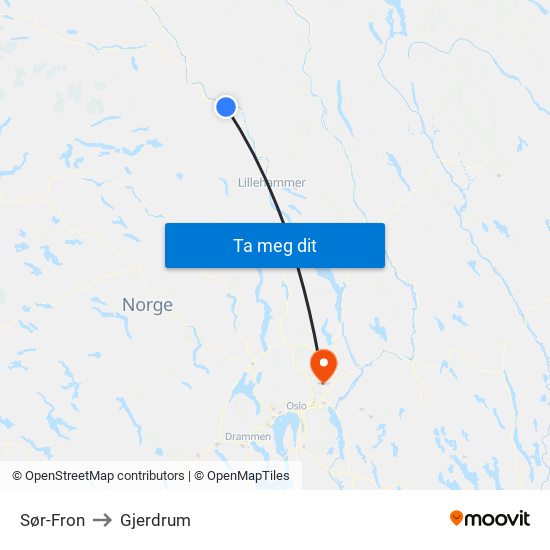 Sør-Fron to Gjerdrum map