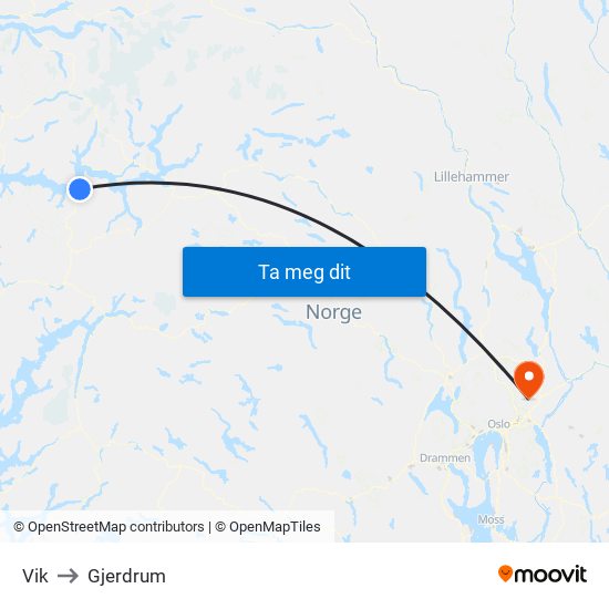 Vik to Gjerdrum map
