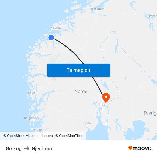 Ørskog to Gjerdrum map