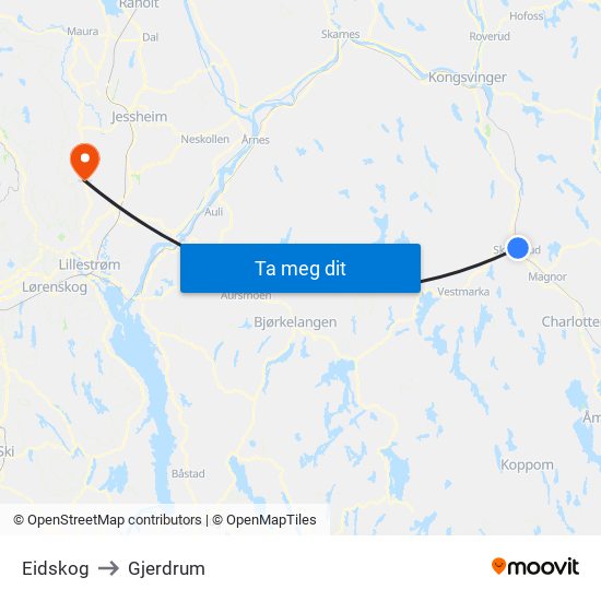 Eidskog to Gjerdrum map
