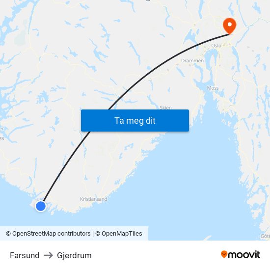 Farsund to Gjerdrum map