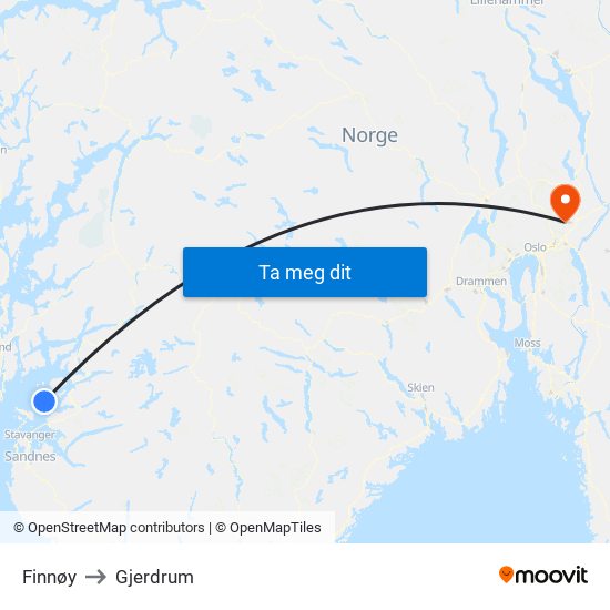 Finnøy to Gjerdrum map