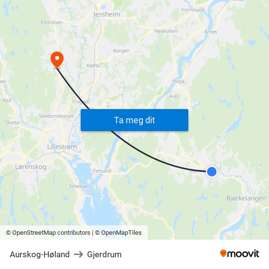 Aurskog-Høland to Gjerdrum map