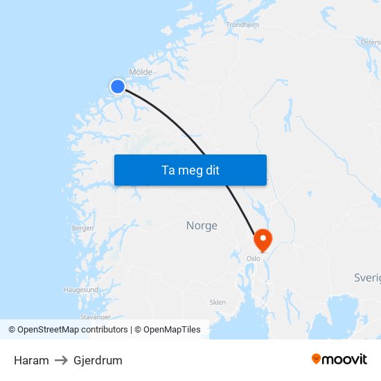 Haram to Gjerdrum map