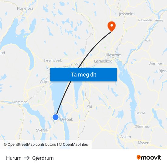 Hurum to Gjerdrum map