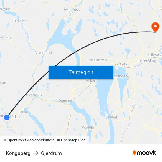 Kongsberg to Gjerdrum map