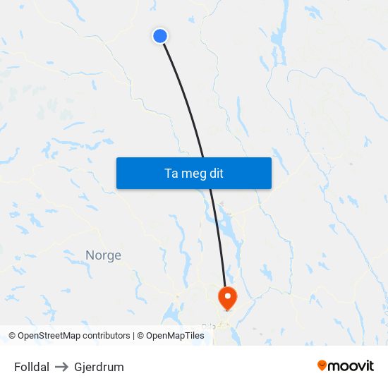 Folldal to Gjerdrum map