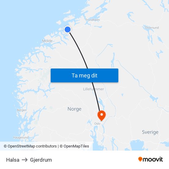 Halsa to Gjerdrum map