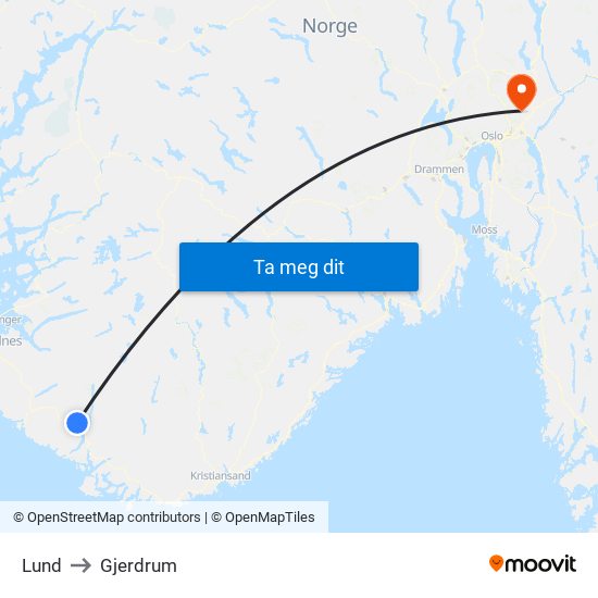 Lund to Gjerdrum map