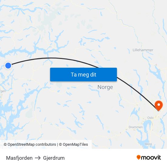 Masfjorden to Gjerdrum map