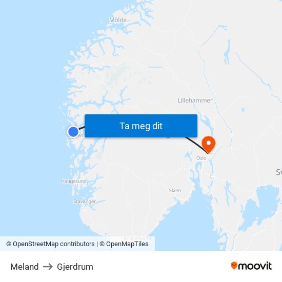 Meland to Gjerdrum map