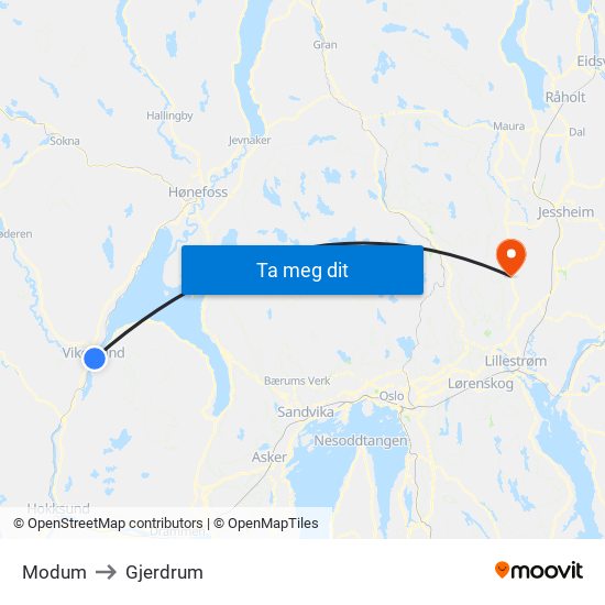 Modum to Gjerdrum map