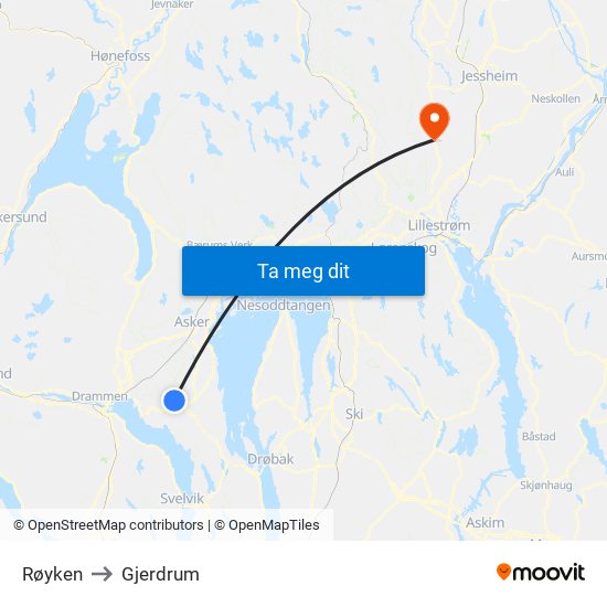 Røyken to Gjerdrum map